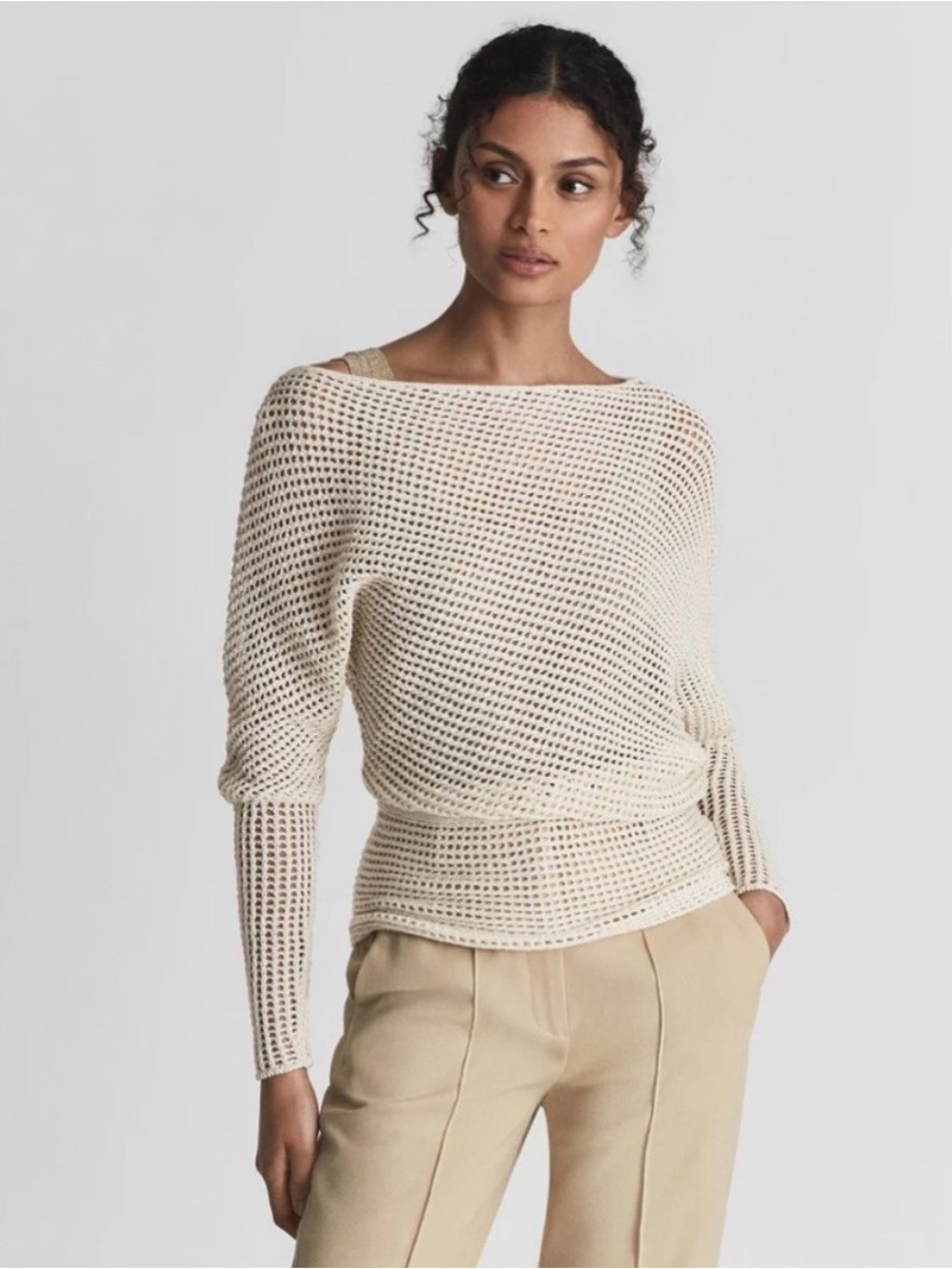 REISS Lulu Open Knit‎ Draped Top